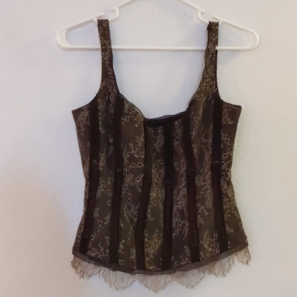 Brown and Gold Lace Sexy Corset Tank Top